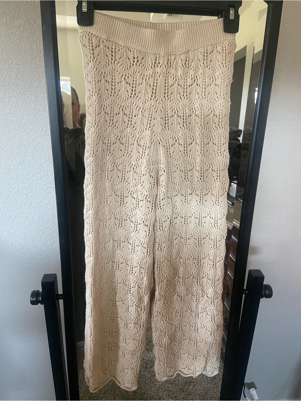 Rylee + Cru Cream Crochet Wide-Leg Knit Pants